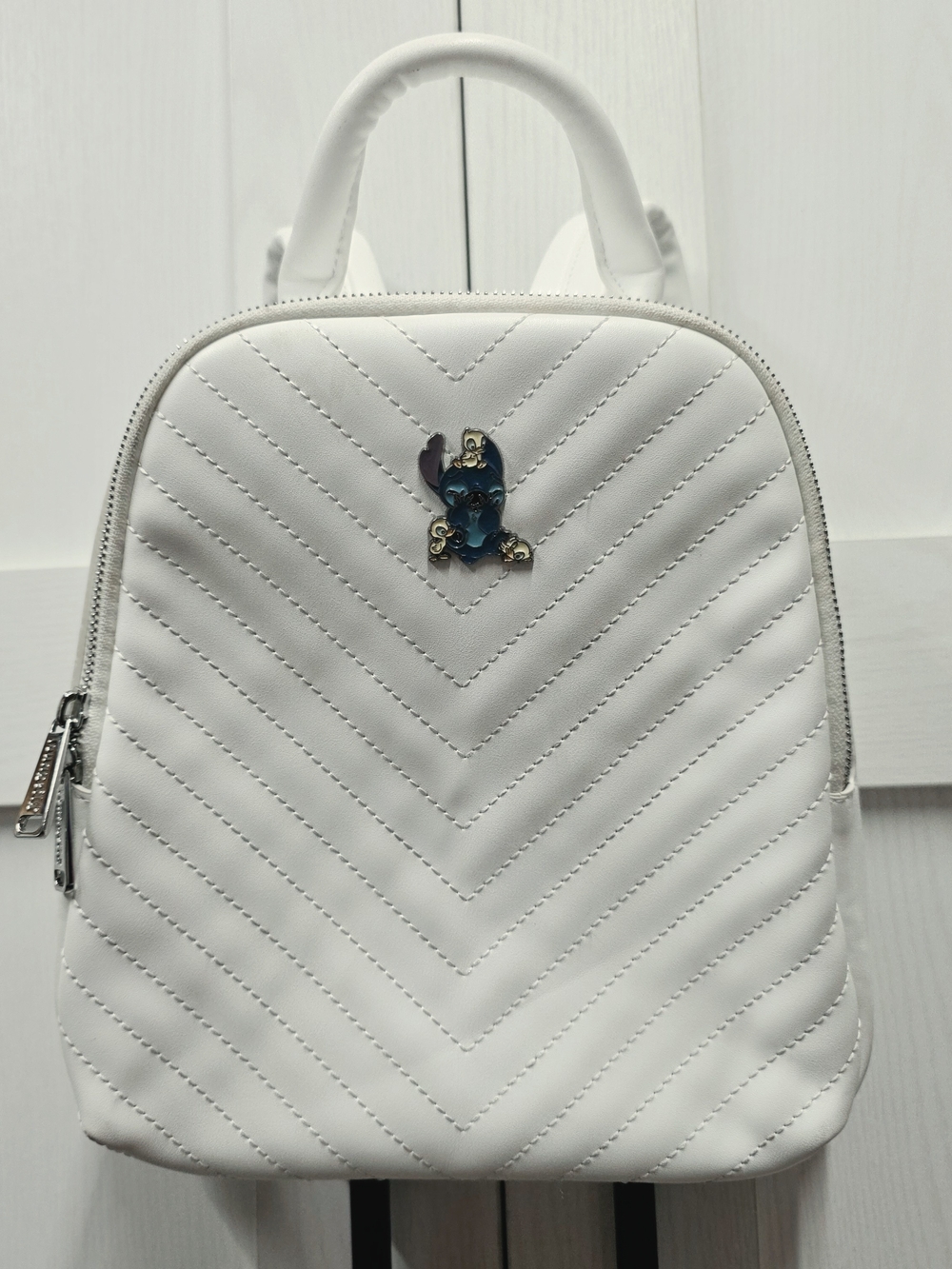 White Loungefly Quilted Mini Backpack with Disney Stitch